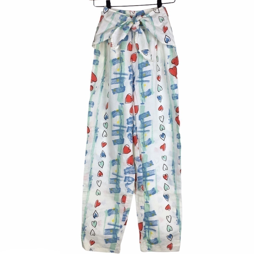 VINTAGE 80s Pants Spinnaker Sport Hearts Graffiti Retro High Waist Medium NWT